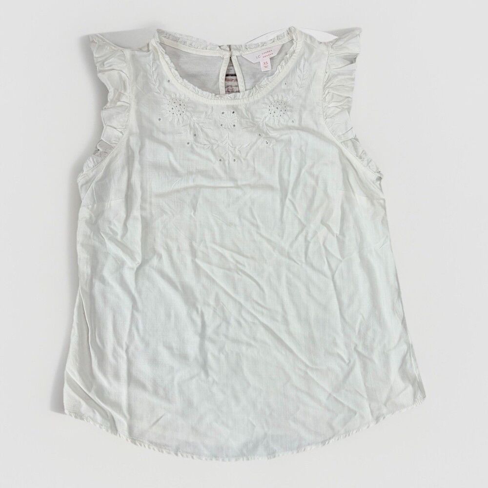Lauren Conrad Blouse Women XS White Eyelet Lace Sleeves Cotton